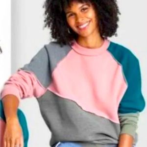 Wild Fable Stitched Color Block Patchwork Sweatshirt Size XS Juniors